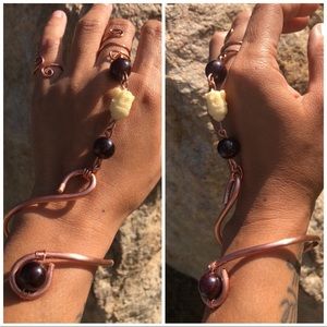 Adjustable Garnet Buddha Bracelet/Ring Combo